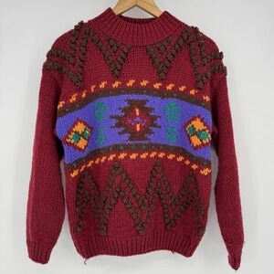Leslie Fay Vintage Sweater Women's Small Chunky Knit Geometric Aztec‎ Southwest